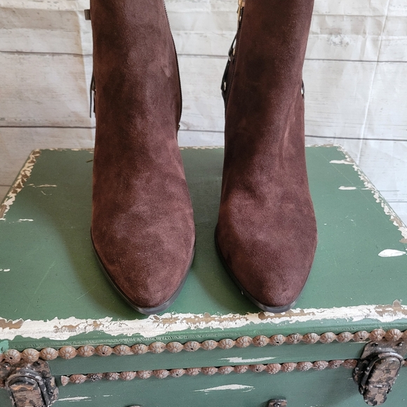 Marc Fisher Kadey Chocolate Brown  Suede Fringe Ankle Boots - Picture 5 of 7